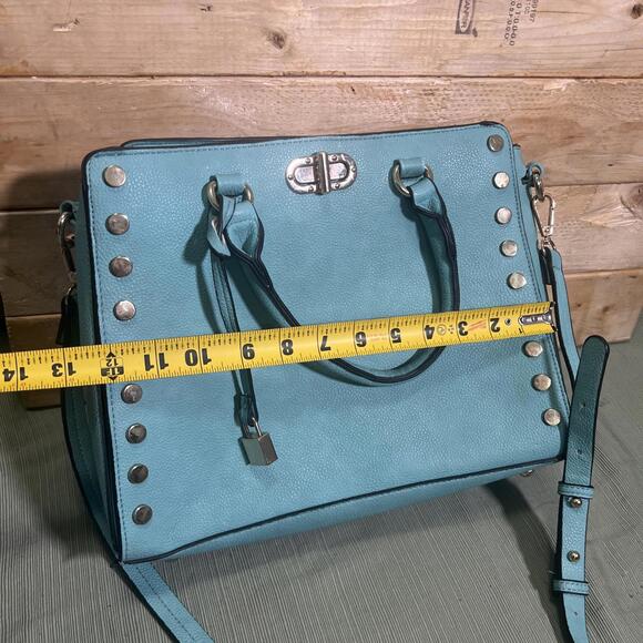 Dasein Womens Blue Fashion Studded Large Faux Leather Satchel Crossbody Handbag - Picture 15 of 15